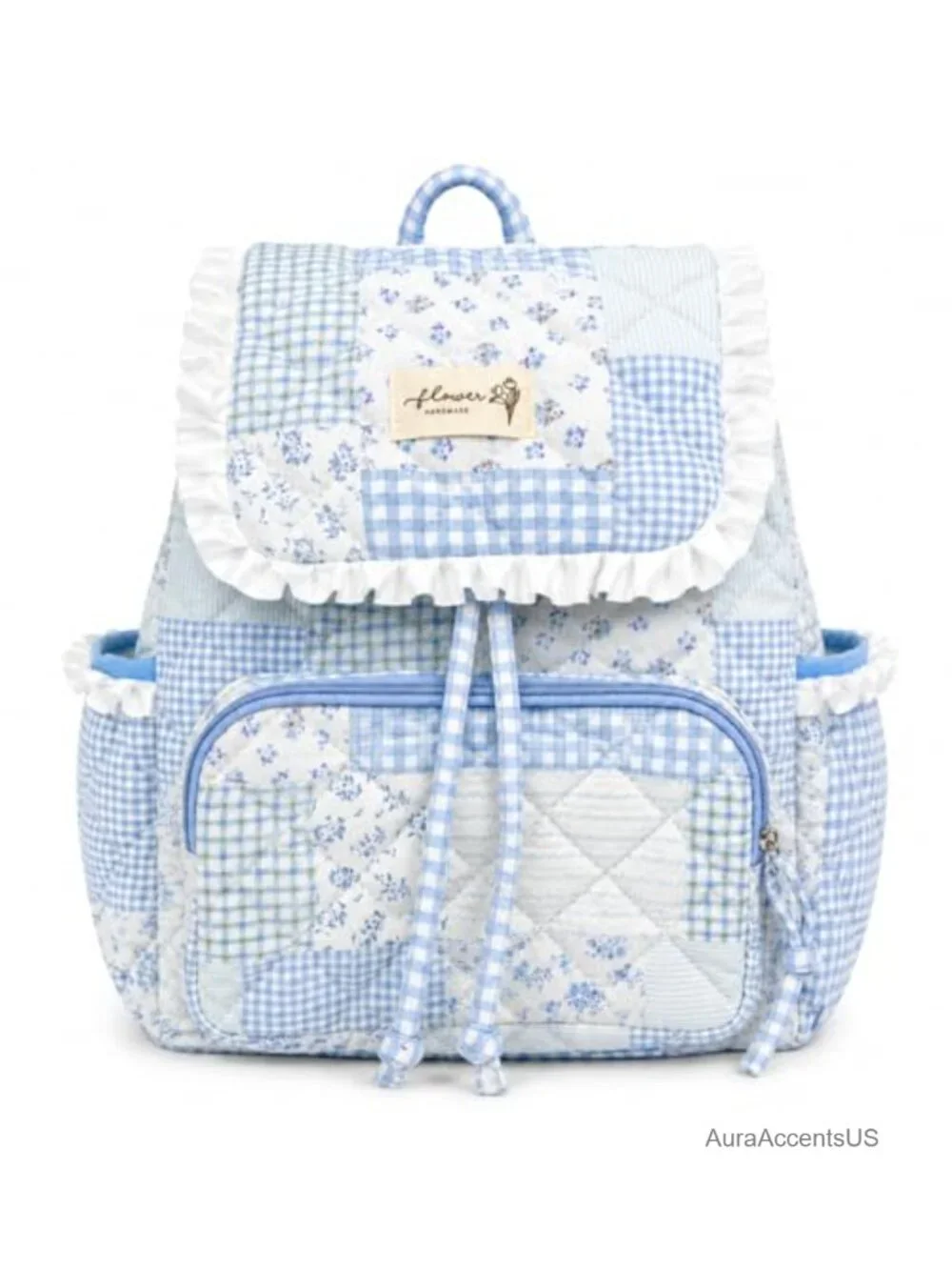 Quilted Cotton Mini Backpack Floral Drawstring Daypack Cute Purse for Women